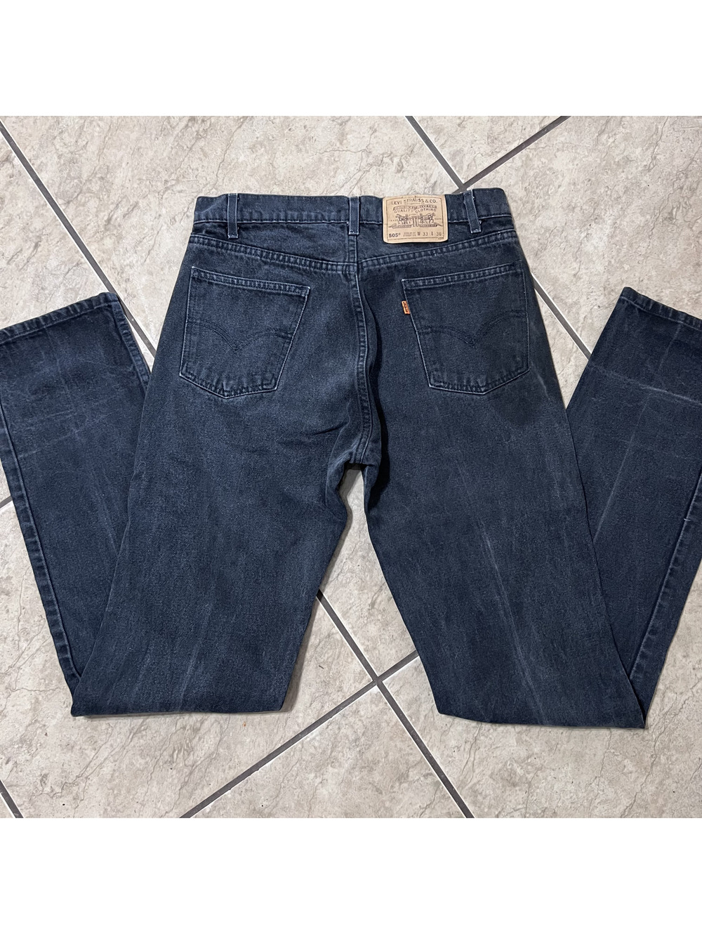 Vintage Levis Orange Tab Black Faded 505 Denim Pants Regular Fit Straight 33x36